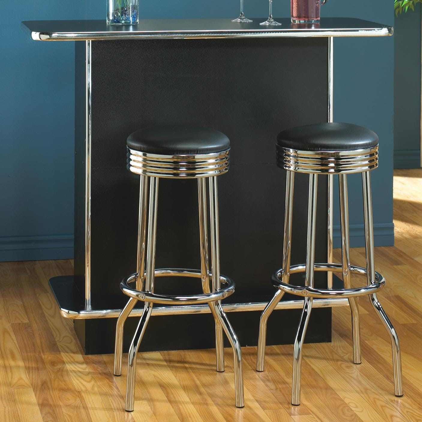 Retro Upholstered Metal Swivel Bar Stool Black (Set of 2)