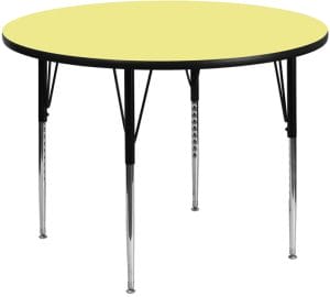 48' ROUND ACTIVITY TABLE WITH YELLOW THERMAL FUSED LAMINATE TOP AND STANDARD HEIGHT ADJUSTABLE LEGS