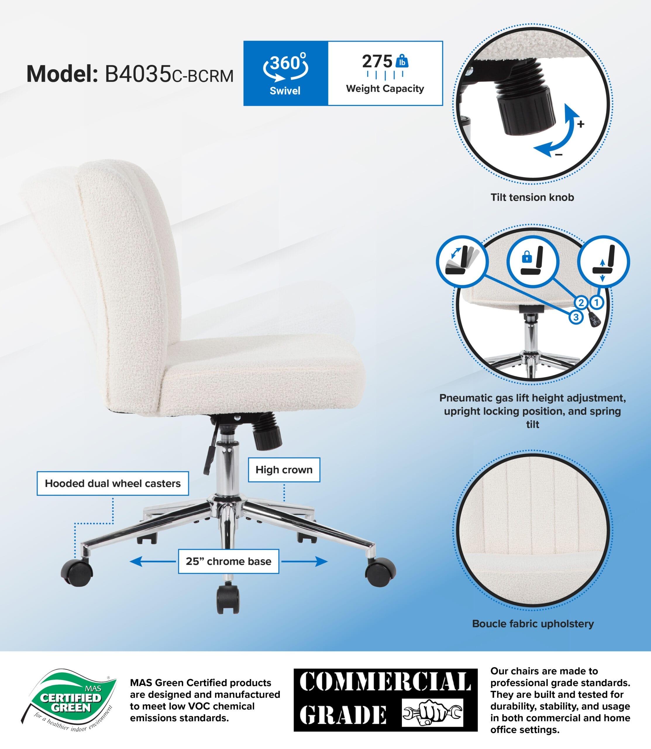 Boss Boucle Task Chair, B4035C-BCRM, Cream