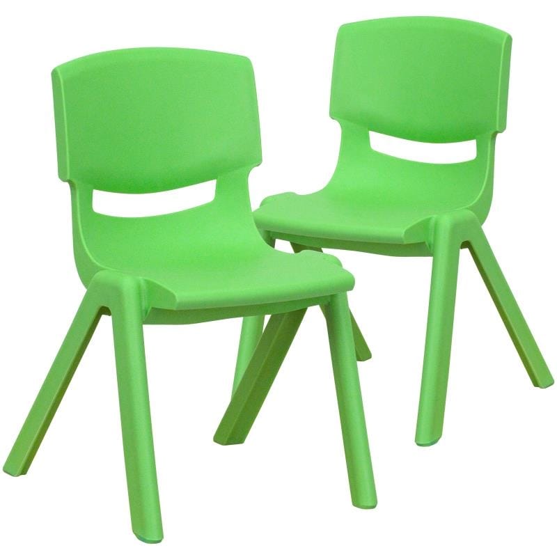 Set of 2 - 12" Seat Height Plastic Stackable School Chairs, Green
