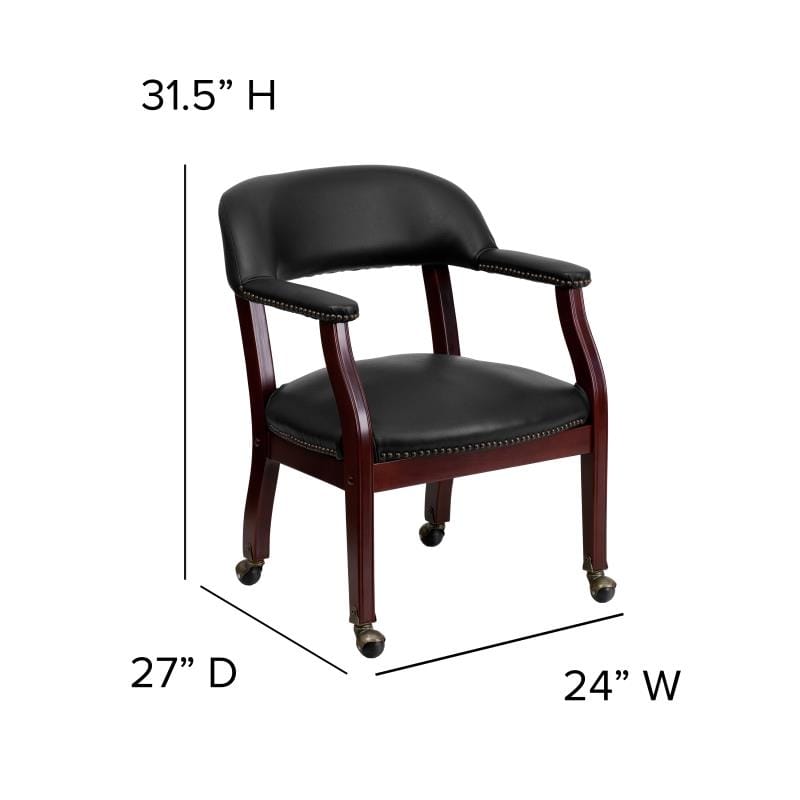 Sarah Black Vinyl Luxurious Conference Chair with Accent Nail Trim and Casters