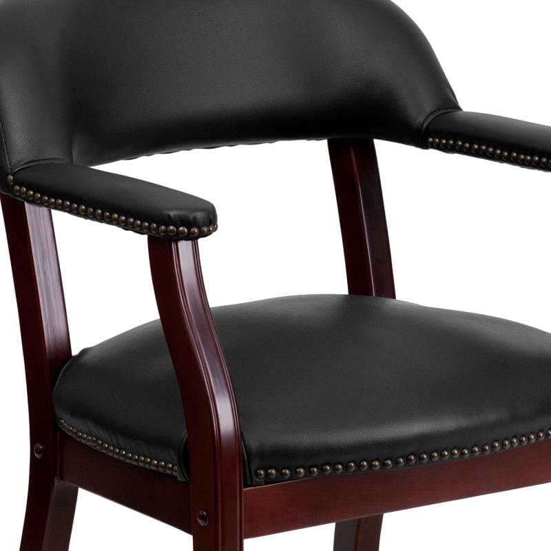 Sarah Black Vinyl Luxurious Conference Chair with Accent Nail Trim and Casters