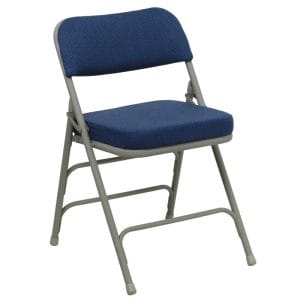 HERCULES Series Premium Curved Triple Braced & Double Hinged Navy Fabric Metal Folding Chair