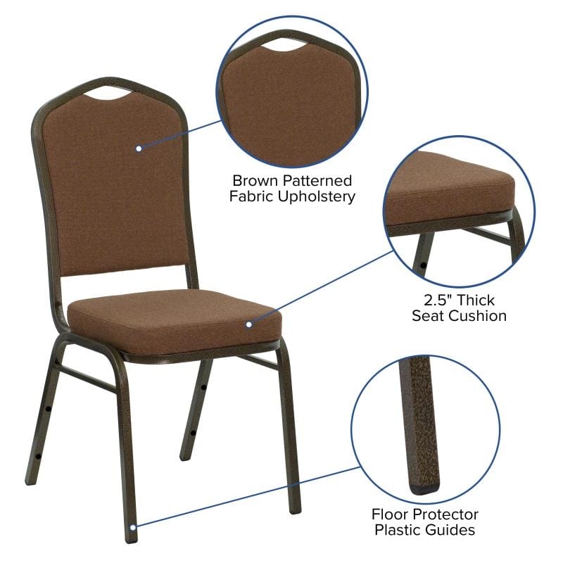 HERCULES Series Crown Back Stacking Banquet Chair in Coffee Fabric - Gold Vein Frame