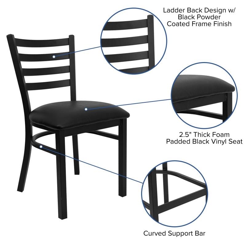 HERCULES Series Black Ladder Back Metal Restaurant Chair - Black Vinyl Seat