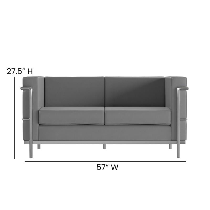 Hercules Regal Series Contemporary Gray LeatherSoft Loveseat with Encasing Frame