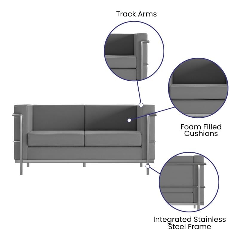 Hercules Regal Series Contemporary Gray LeatherSoft Loveseat with Encasing Frame