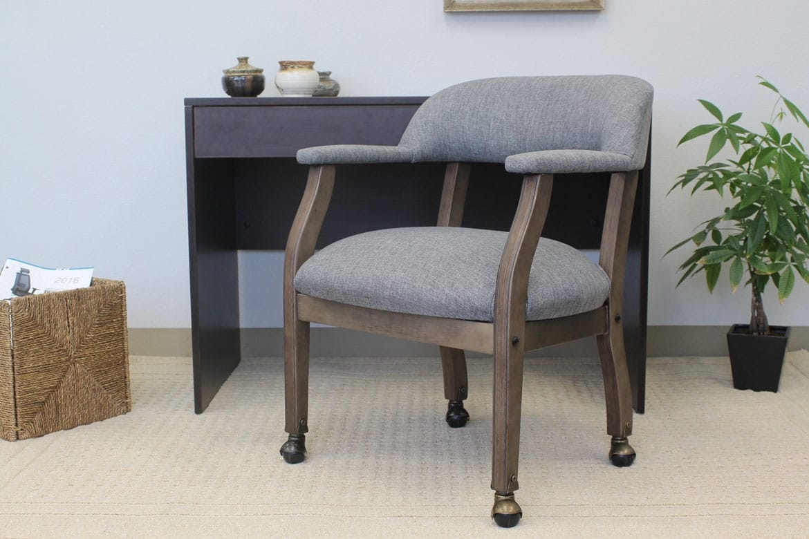 Boss Modern Captain’s Guest, Accent or Dining Chair in Slate Grade Commercial Grade Linen With Casters