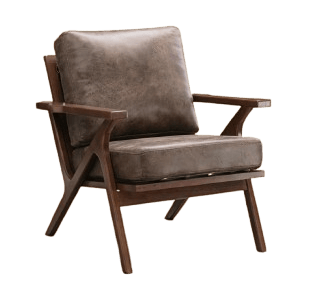 Wood and Vegan Leather Retro Accent Chair, Brown
