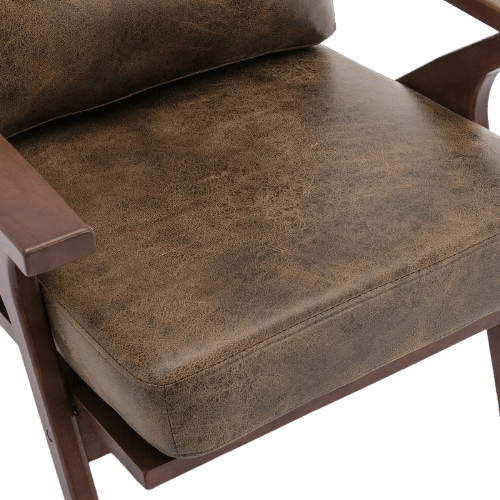 Wood and Vegan Leather Retro Accent Chair, Brown