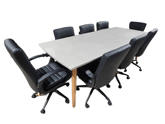 Preowned Conference Table with Faux Concrete Top and Wooden Legs