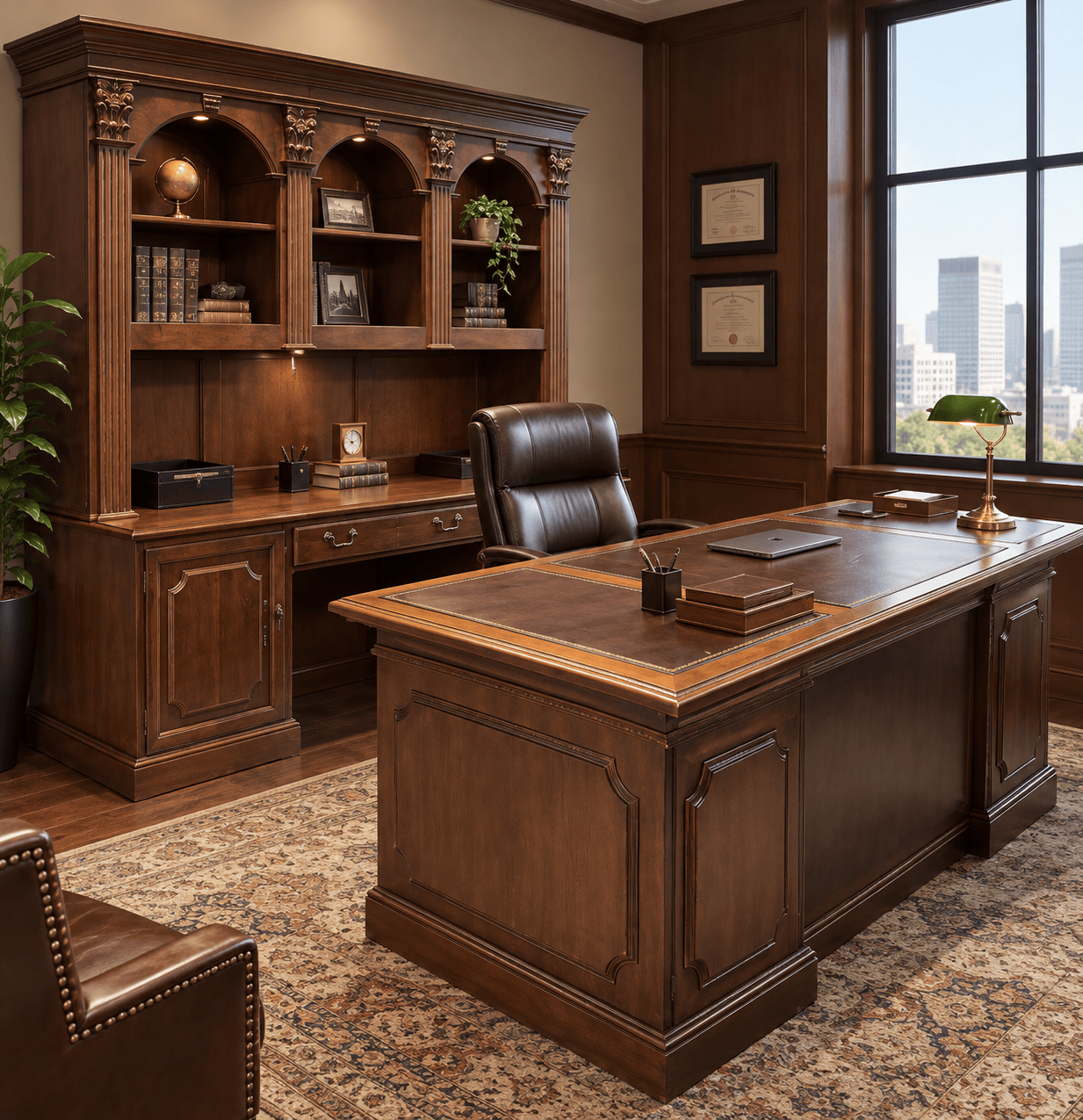 Hooker Executive Desk, Credenza and Hutch Set