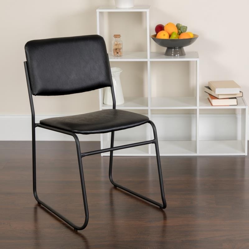 HERCULES Series 500 lb. Capacity High Density Black Vinyl Stacking Chair with Sled Base